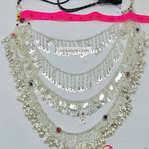 Exotic Kuchi Necklace, Multi Layered Antique Necklace, Unique Silver Necklace - Picture 6 of 9
